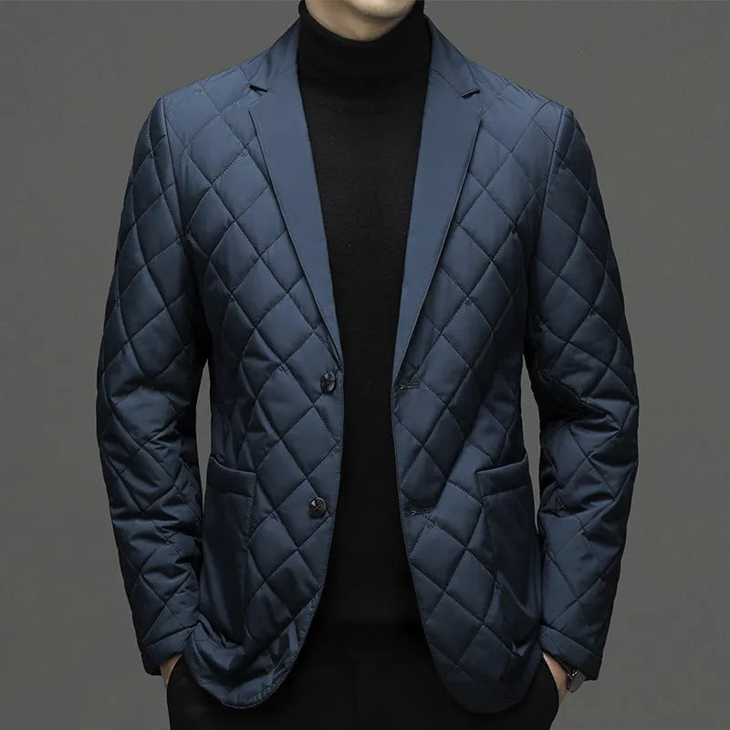 Men's lapel collar down jacket in cardigan style with side pockets