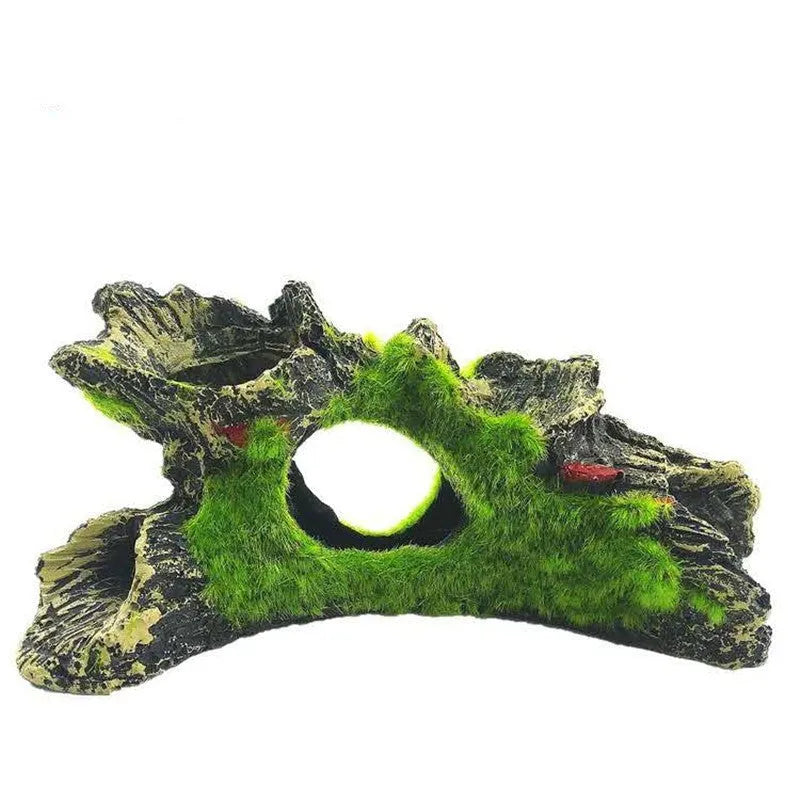 Aquarium resin decoration tree hole design measuring 16x10x7 cm safe for fish tanks