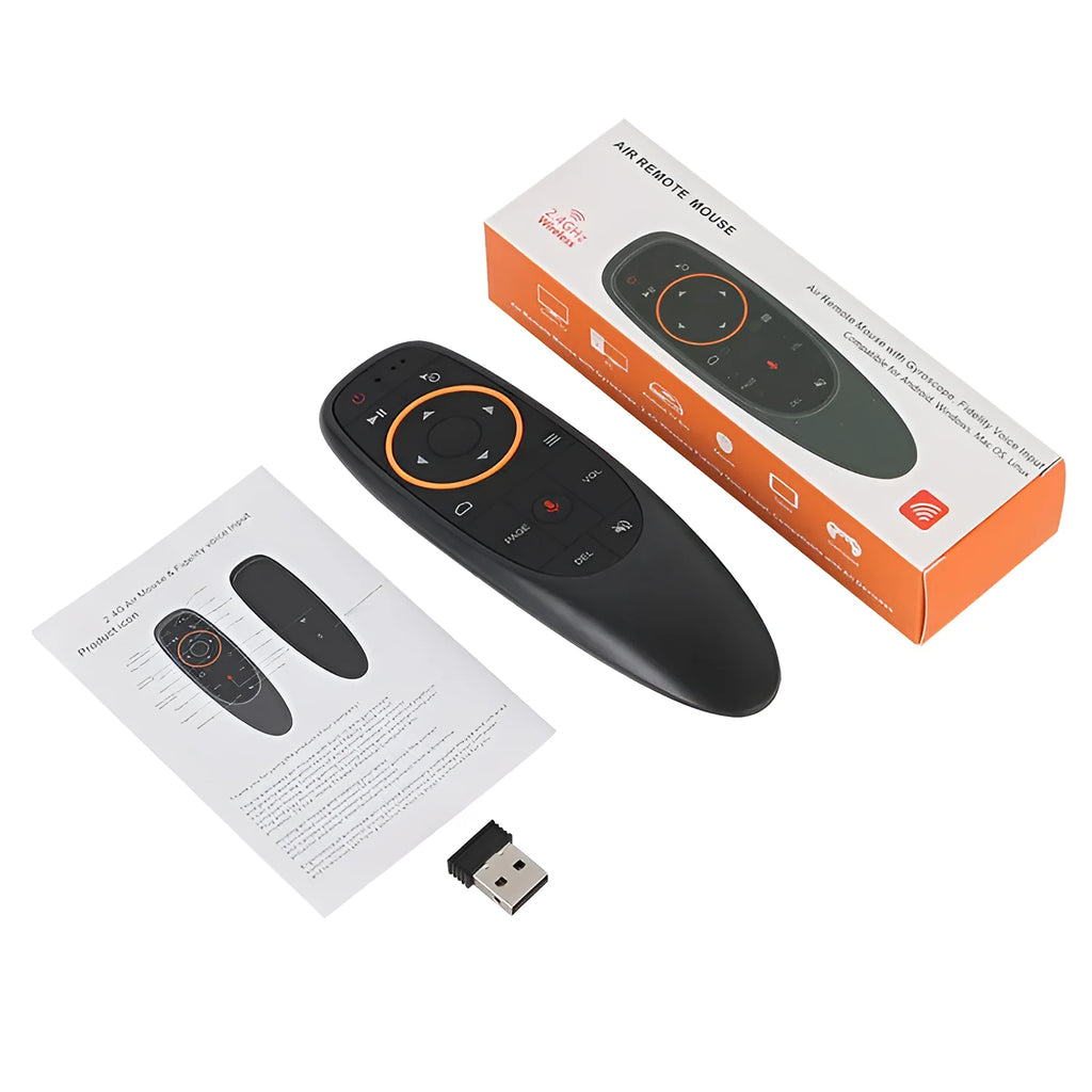 G10 series intelligent voice remote control with plastic shell and silicone buttons showing three colour-coded model variants