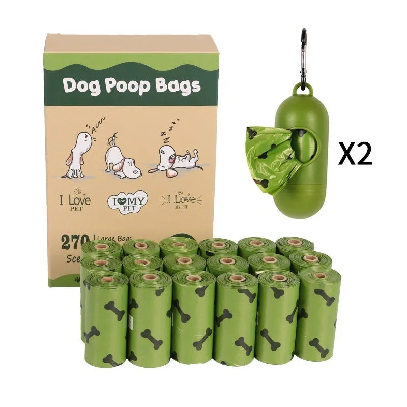 Military green degradable dog poop bags with black bone print, 23x33cm size