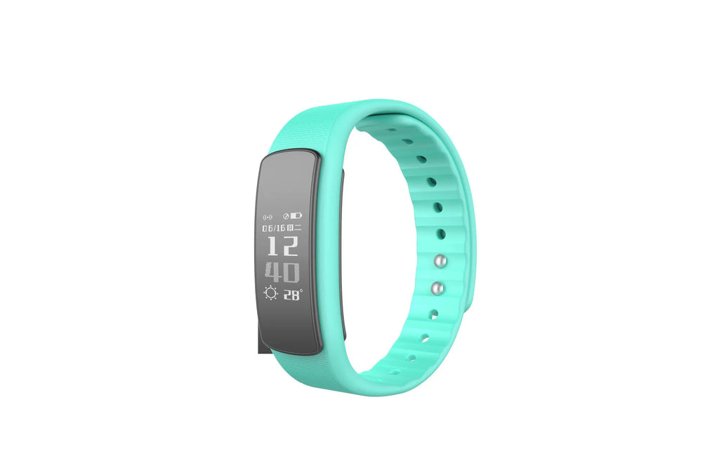 I6 smart sports bracelet with 0.96 inch touch screen showing black TPU wristband and PC body