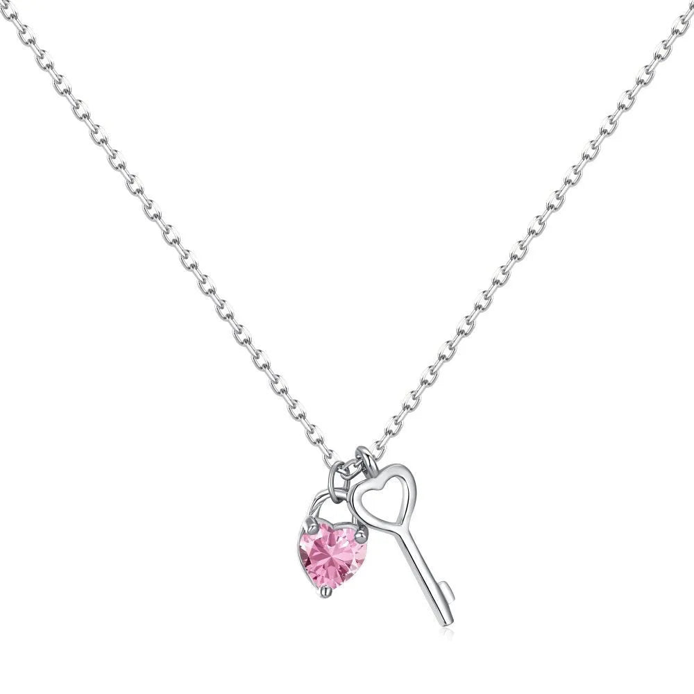 925 silver heart-shaped key pendant necklace for women platinum colour electroplated finish with chain