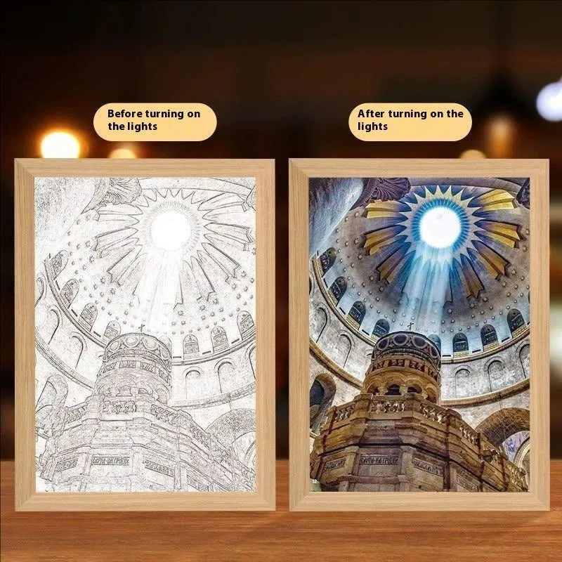 Modern rectangular photo frame with cross redemption garden sea light painting artwork design