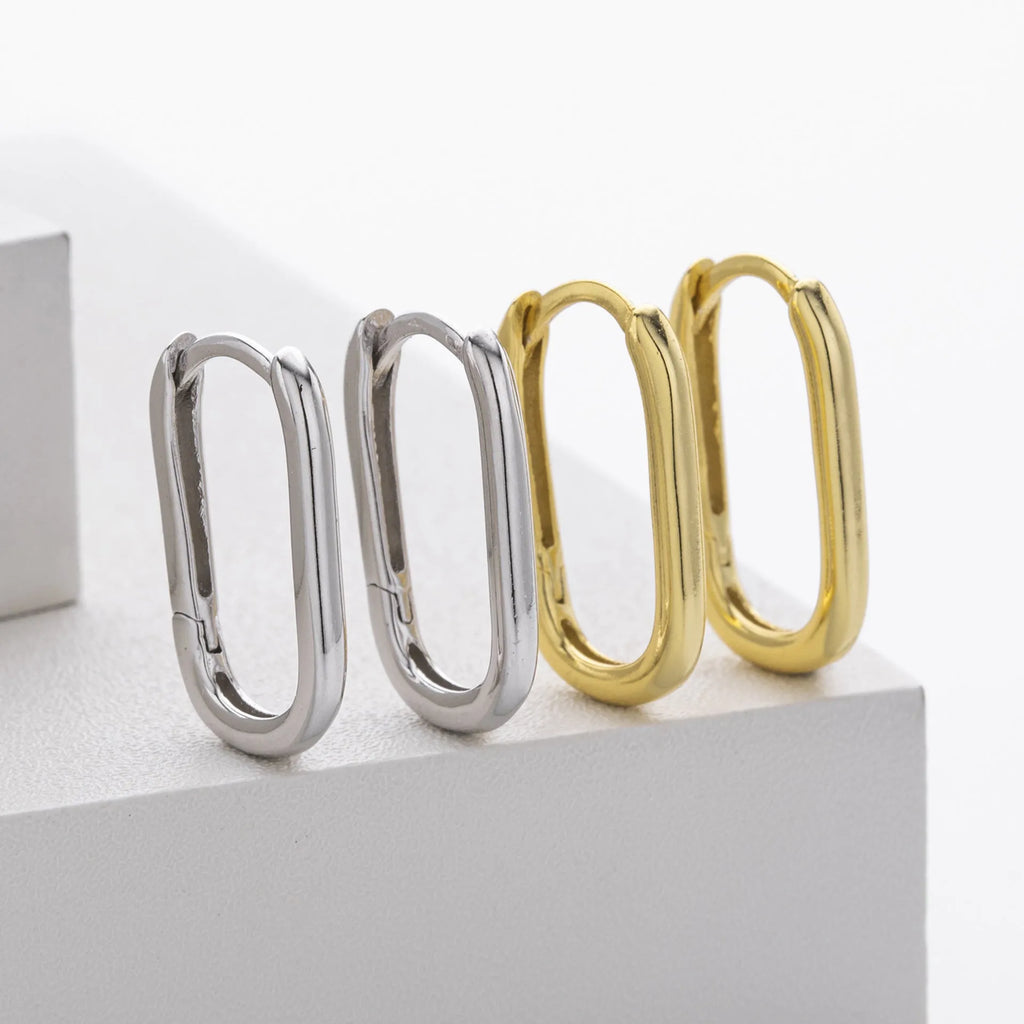 925 silver geometric earrings with gold plating oval quadrilateral shape on white background