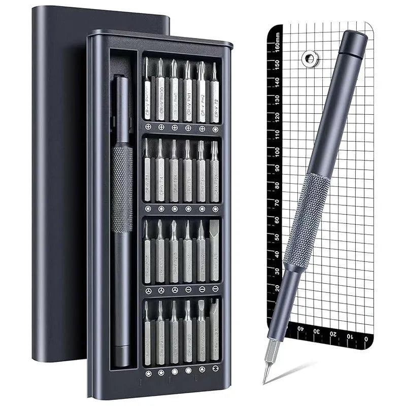 25-in-one magnetic screwdriver set with knurled handle and chrome vanadium steel bits