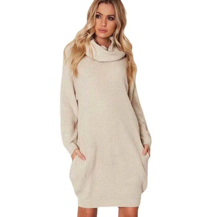 Women's apricot V-neck pullover sweater with lapel, loose slim fit, and side pockets.