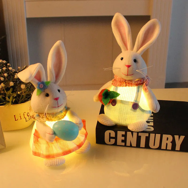 Easter cartoon rabbit tabletop decoration with egg-holding design, luminous cloth finish, 11x11x24cm