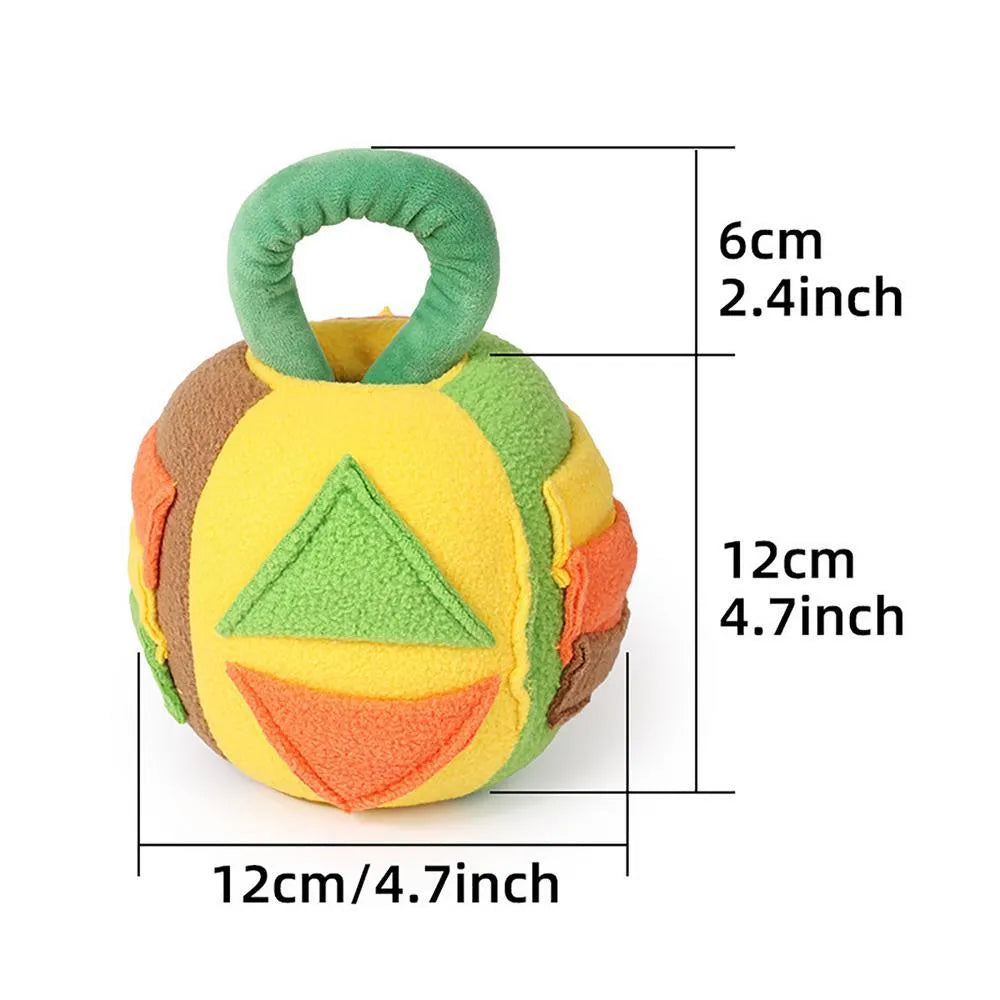 Pink or green polyester squeaky plush ball dog toy with treat pockets for small to medium breeds
