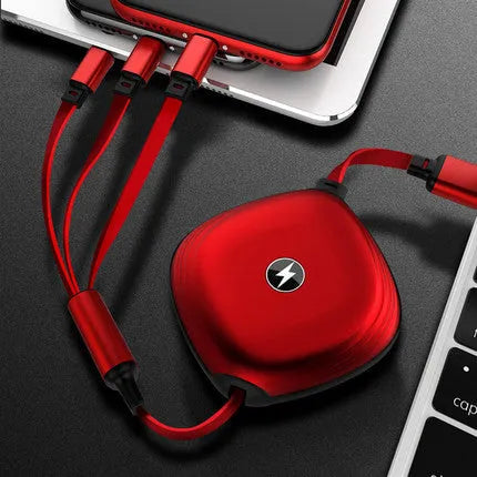 3-in-1 telescopic charging cable extended to 120cm with split connectors and titanium alloy interfaces