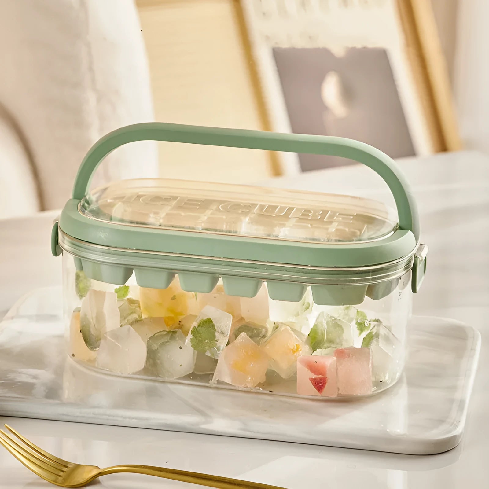 DIY silicone ice grid 2-layer set 54 ice cubes Fresh Green hard base portable ice box