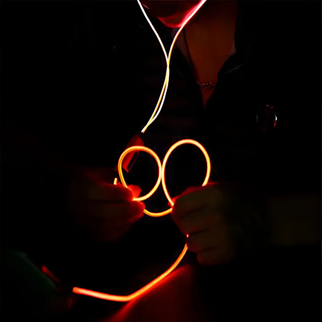Blue light-up LED earphones with remote microphone and 3.5mm plug, compatible with iPhone.
