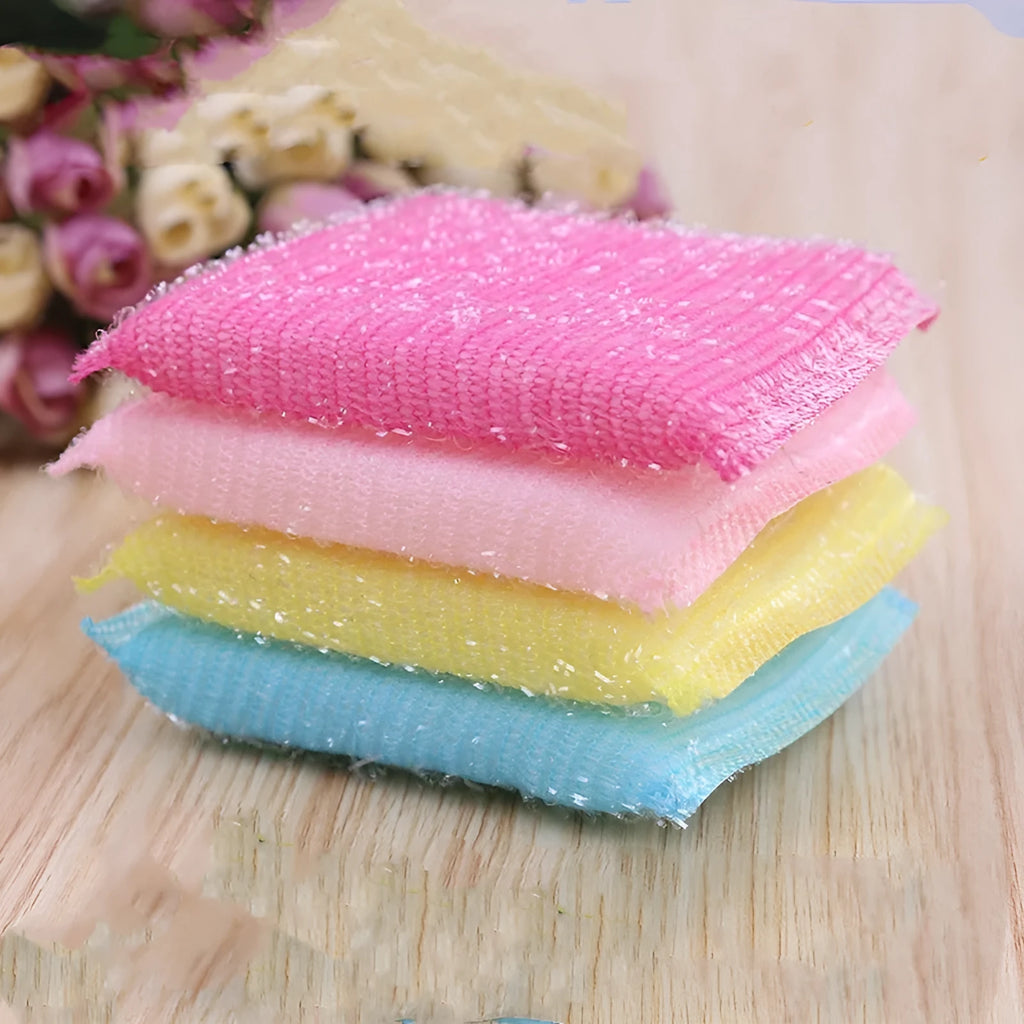 Pinstripe fabric dishwashing sponge mop with plastic handle in macaron mixed colours for kitchen cleaning