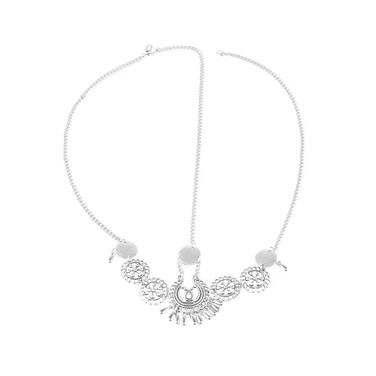 Boho style festival headband jewellery in ancient silver finish, lightweight alloy construction with nickel-free plating
