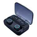 Black M11 Bluetooth wireless headset with digital display and integrated mobile phone holder.