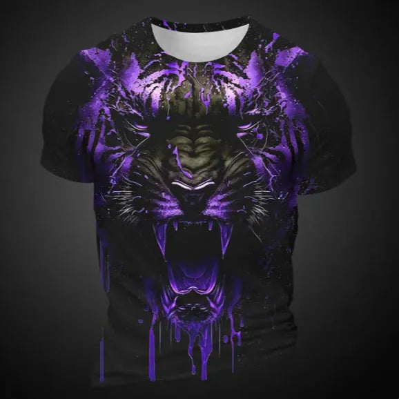 Men's 3D tiger pattern short sleeve T-shirt in bird eye polyester fabric