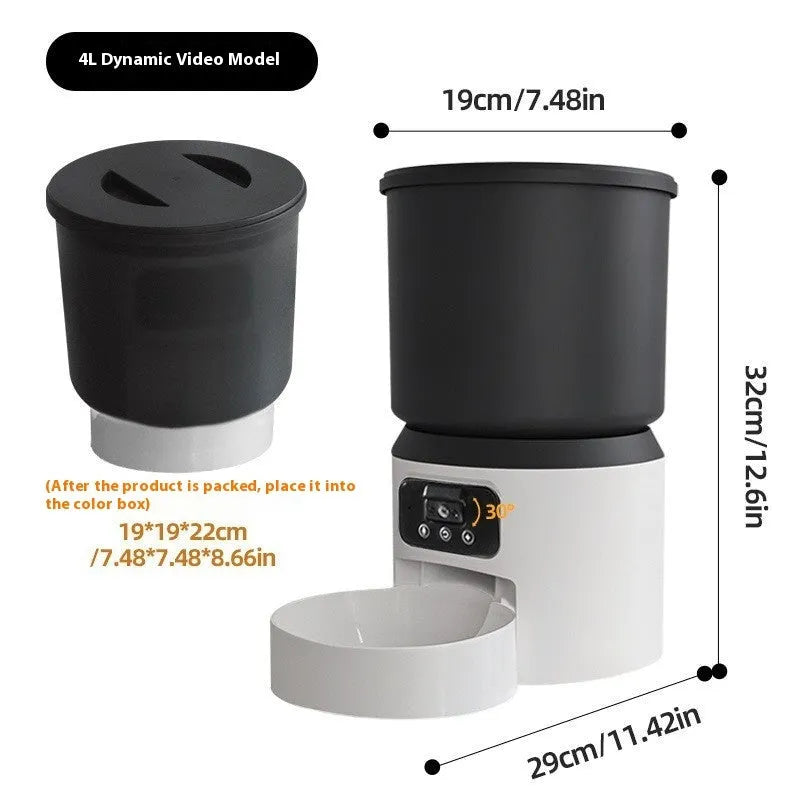 4L smart pet feeder with camera and stainless steel bowl