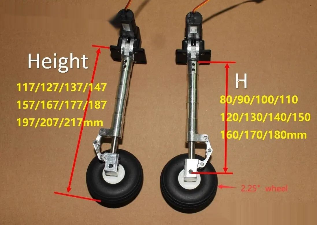 Retractable alloy landing gear with shock-absorbing system and multiple wheel size options