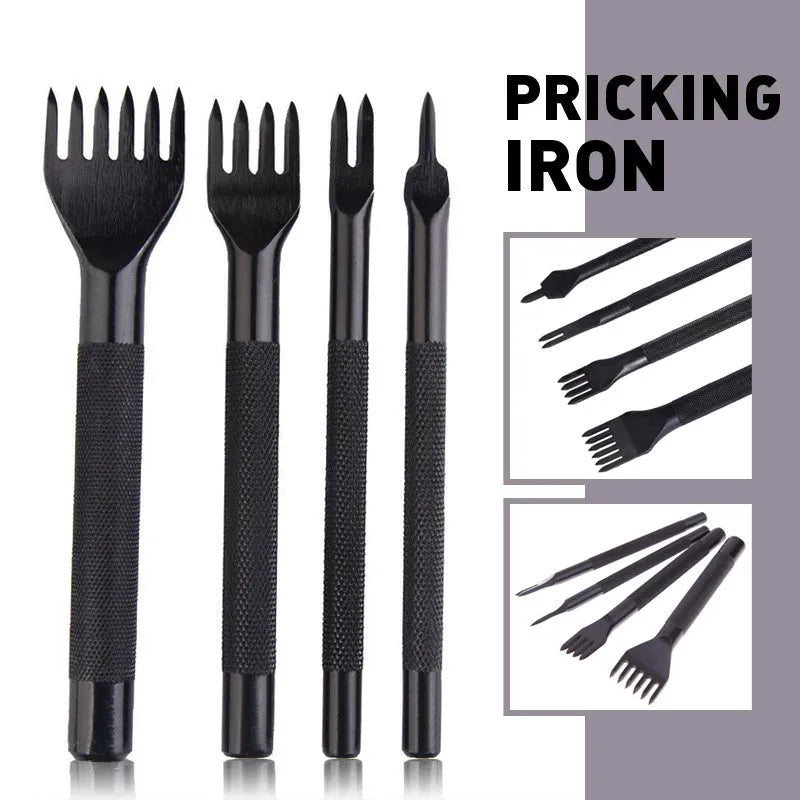 Black leather punch tool with diamond teeth, 3mm pitch, in PP bag pack, four tooth options