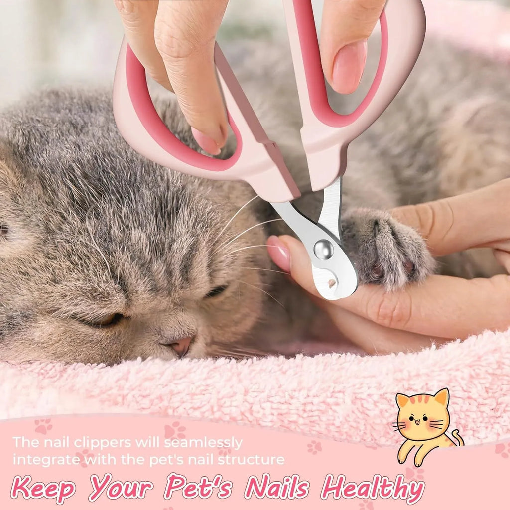Cat nail clipper with positioning round hole and non-slip handle in blue colour