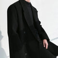 Winter woolen coat with suit collar, single-breasted, loose fit, side slit pockets, in black colour