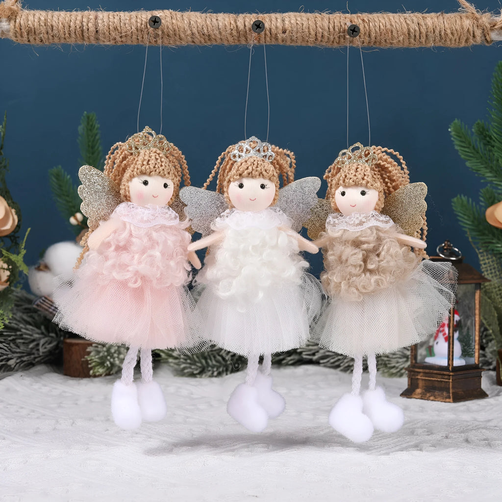 Christmas angel fabric pendant for girls' high ponytails in white, pink and khaki colours
