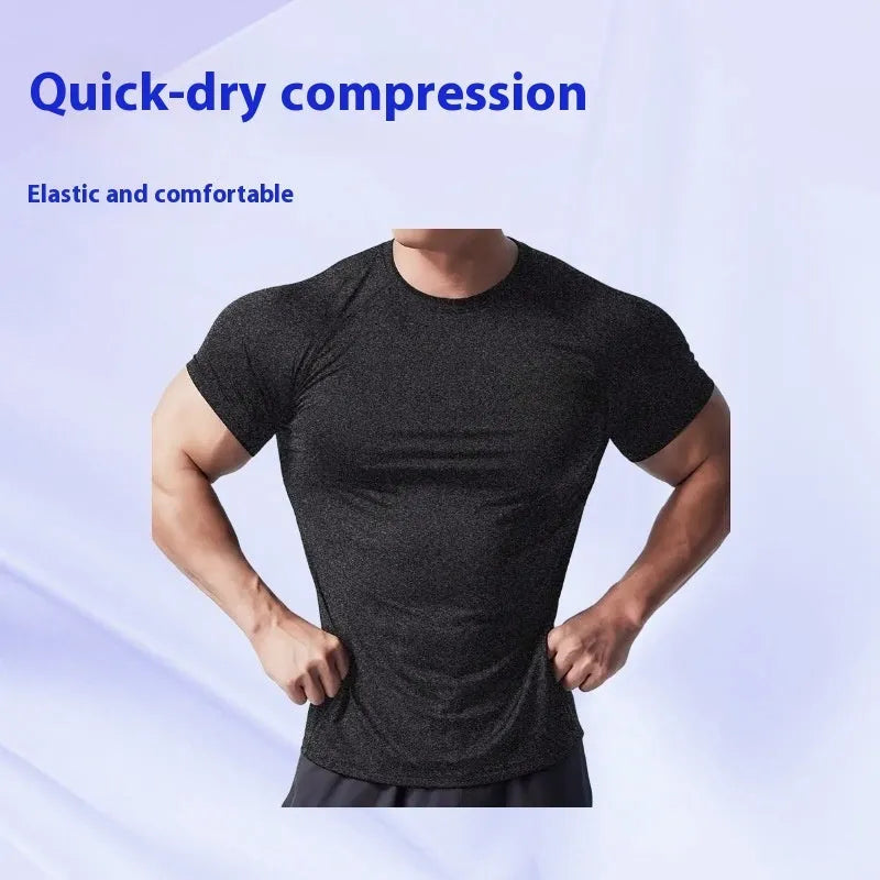 Men's cationic polyester quick-drying short sleeve running t-shirt in green, gray, black, and pink colors