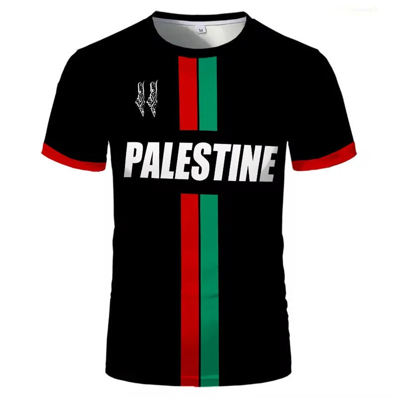 Black football T-shirt with 3D printed design showing stereoscopic pattern detail on front