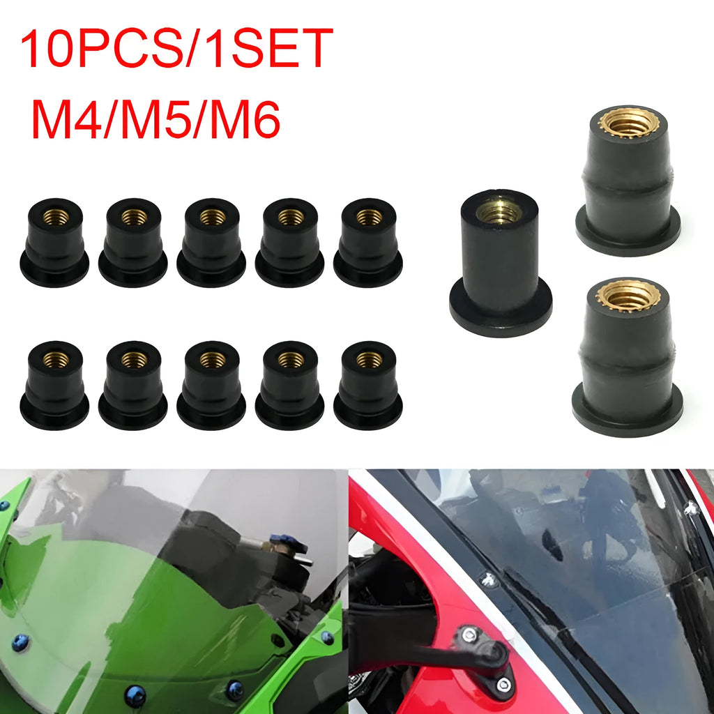 Motorcycle rubber brass nut expansion fasteners in black with M4 M5 M6 thread sizes