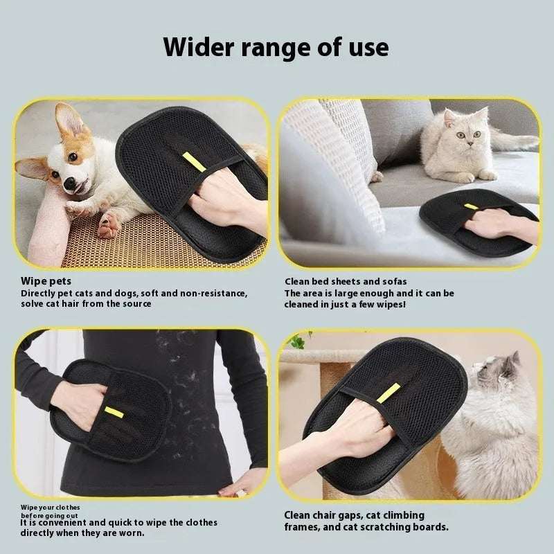 Black pet hair removal gloves with silicone bristles for dog and cat grooming