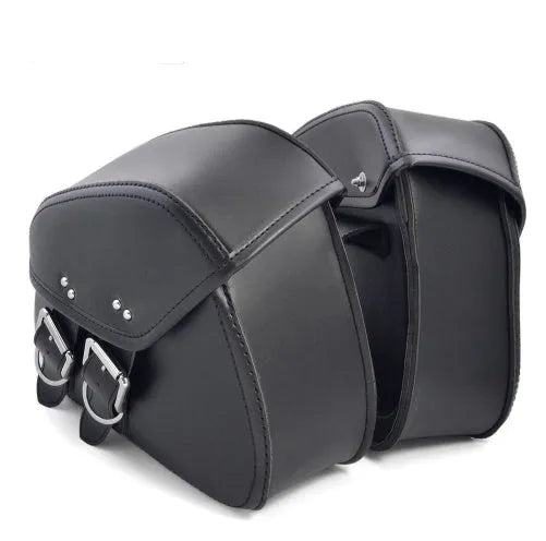 Black PU leather motorcycle saddlebags left and right side storage set for cruisers
