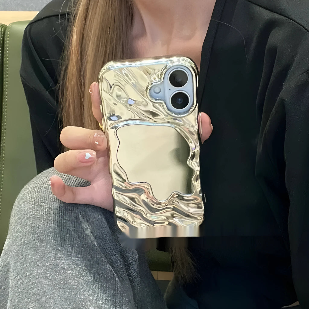 Simple phone case with water ripple mirror finish in beige colour for iPhone 14 Pro Max