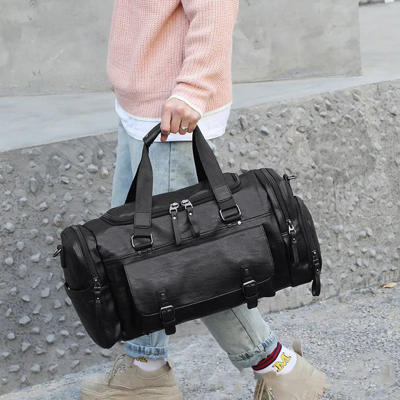 Black large travel shoe bag with separate compartment, dimensions 52cm by 19cm by 27cm.