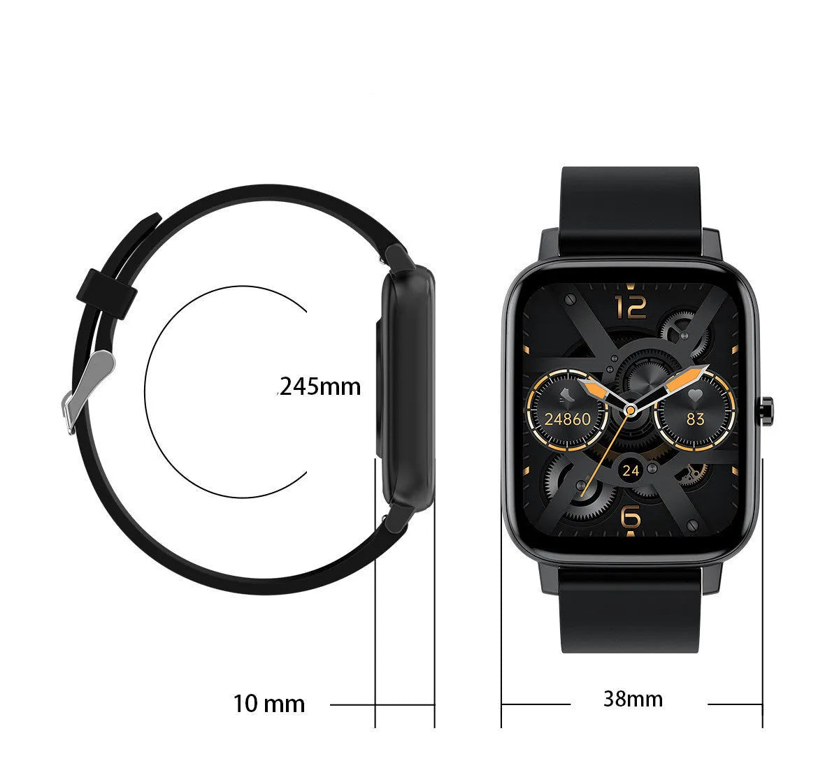 H80 fashion sports smart watch with black silicone strap showing health metrics on screen.