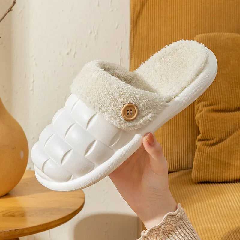 Women's detachable EVA slippers with plush lining in pink, green, yellow or white colours