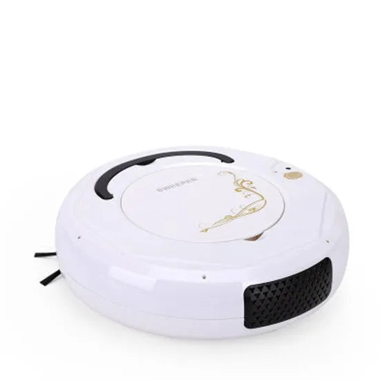 Blue Lazy Smart floor sweeping robot vacuum cleaner on a wooden floor