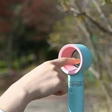 Portable bladeless desk fan with USB cable and base in assorted colours
