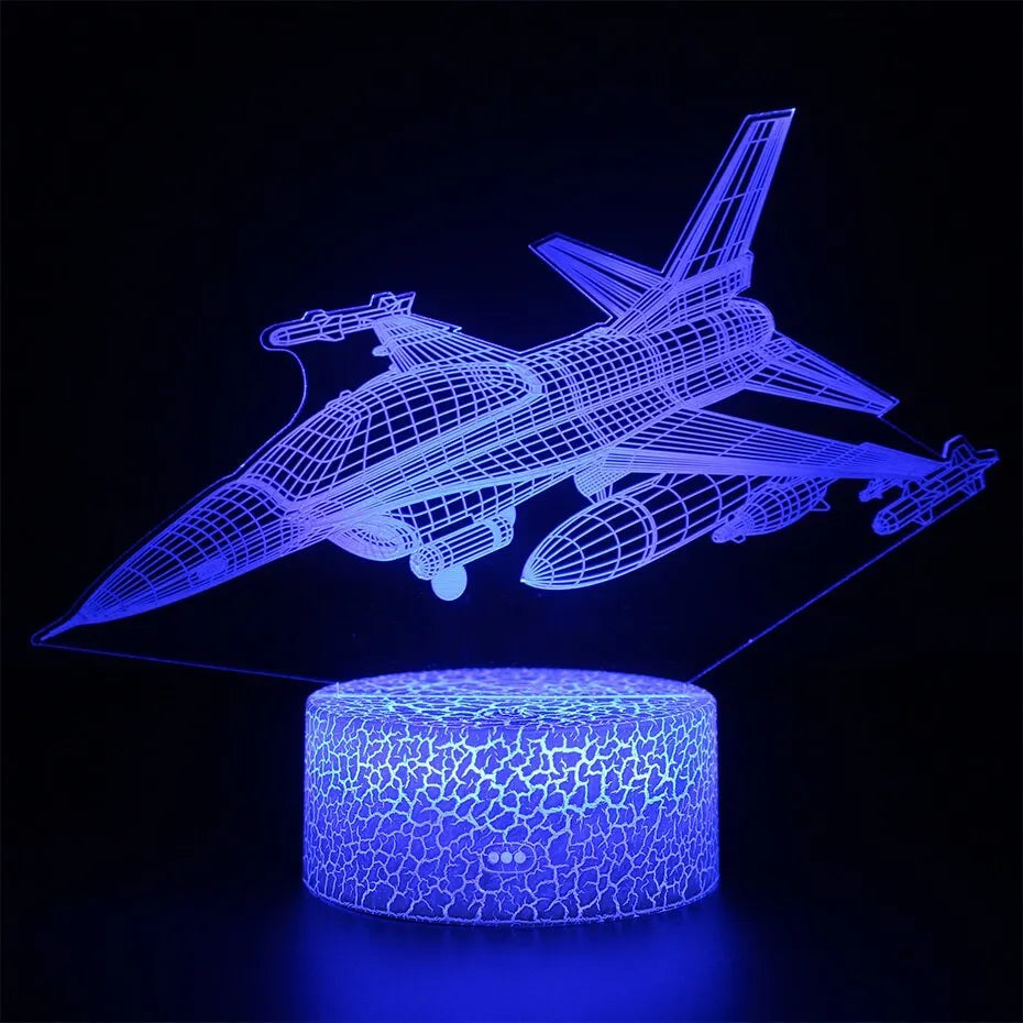 Cartoon airplane shaped night light with acrylic shade and touch controls for colour changing