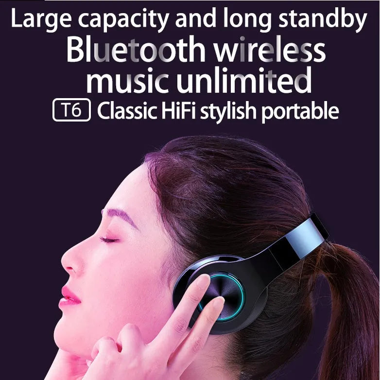 T6 wireless Bluetooth headset with single earpiece shown, representing hands-free call and music use.