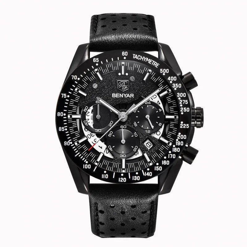 Quartz watch luminous display calendar date 45mm stainless steel strap round alloy case mineral glass