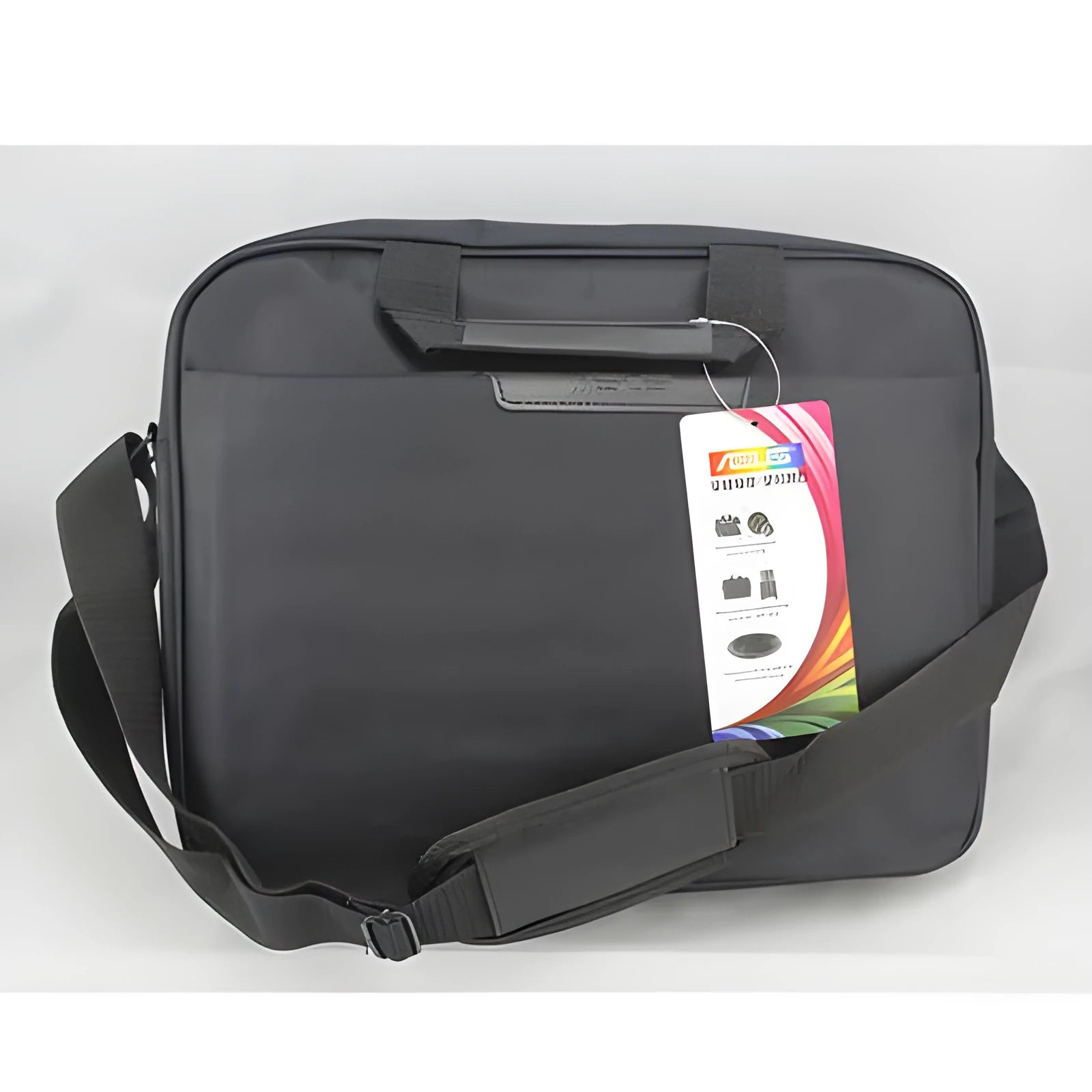 Large black nylon shoulder bag for 15.6 inch laptop, plain finish with zipper and handle