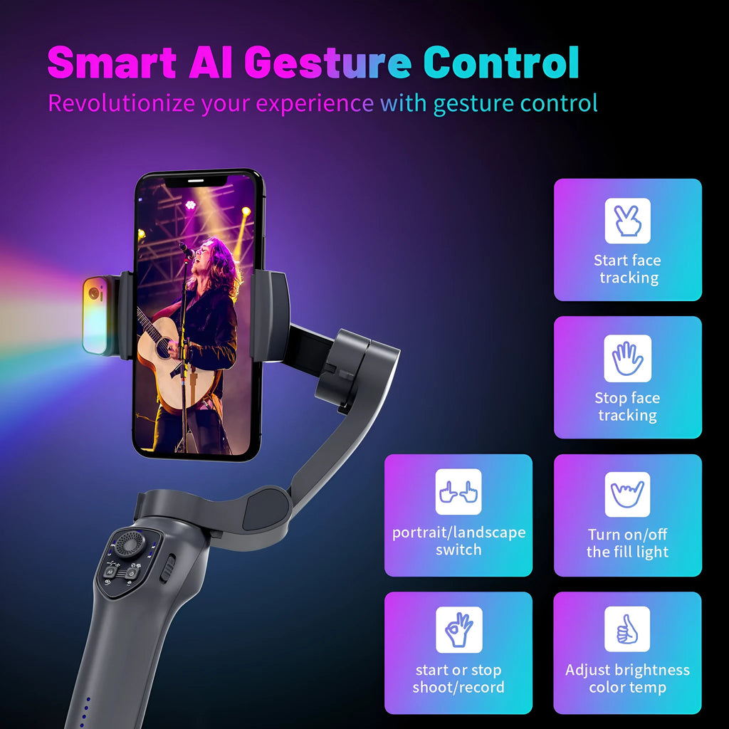 Foldable handheld smartphone video stabiliser gimbal in L7Cpro gun colour