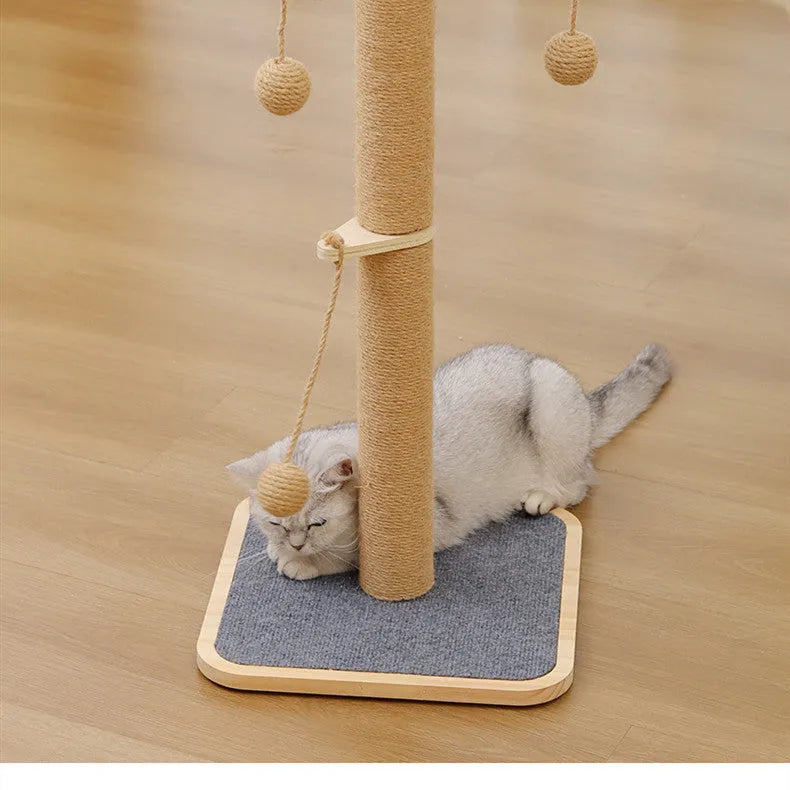 Windmill design cat climbing frame with hanging ball and carpet leather scratching surfaces