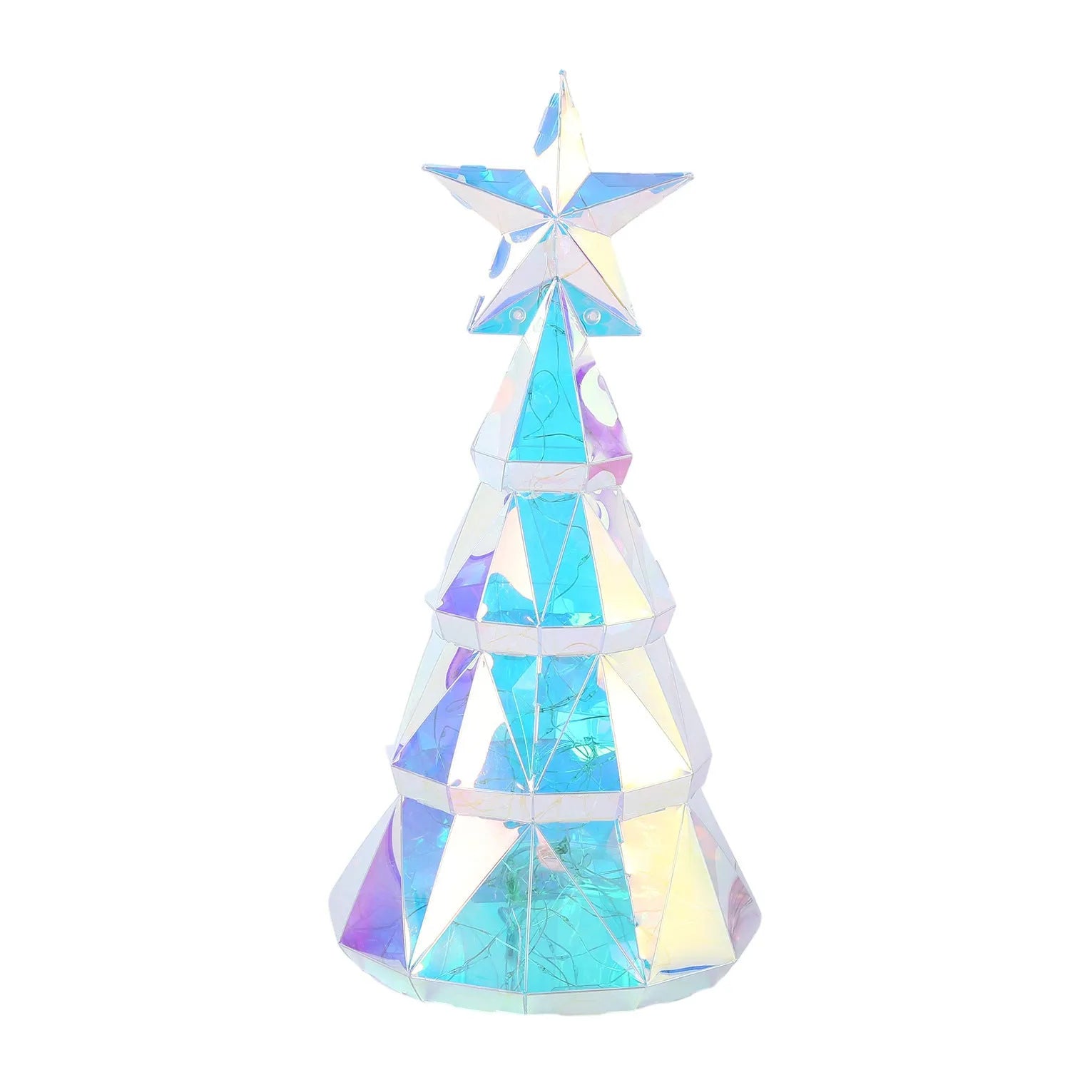 Colourful luminous Christmas tree decoration with LED lights measuring 14.5 by 4.8 by 20 centimetres