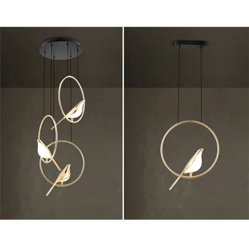 Modern minimalist magpie bird design chandelier with zinc alloy and acrylic construction
