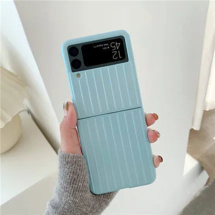 Samsung Z Flip3 flip type mobile phone case in seven colour options showing front and back views