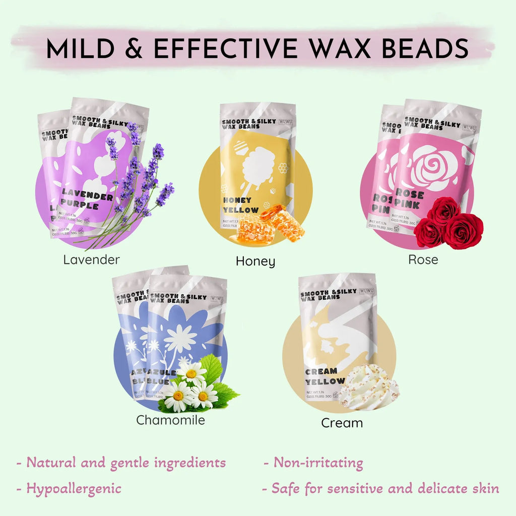 WUWUVISTA 63-piece waxing kit with black wax warmer, wax beads, application sticks and lotion