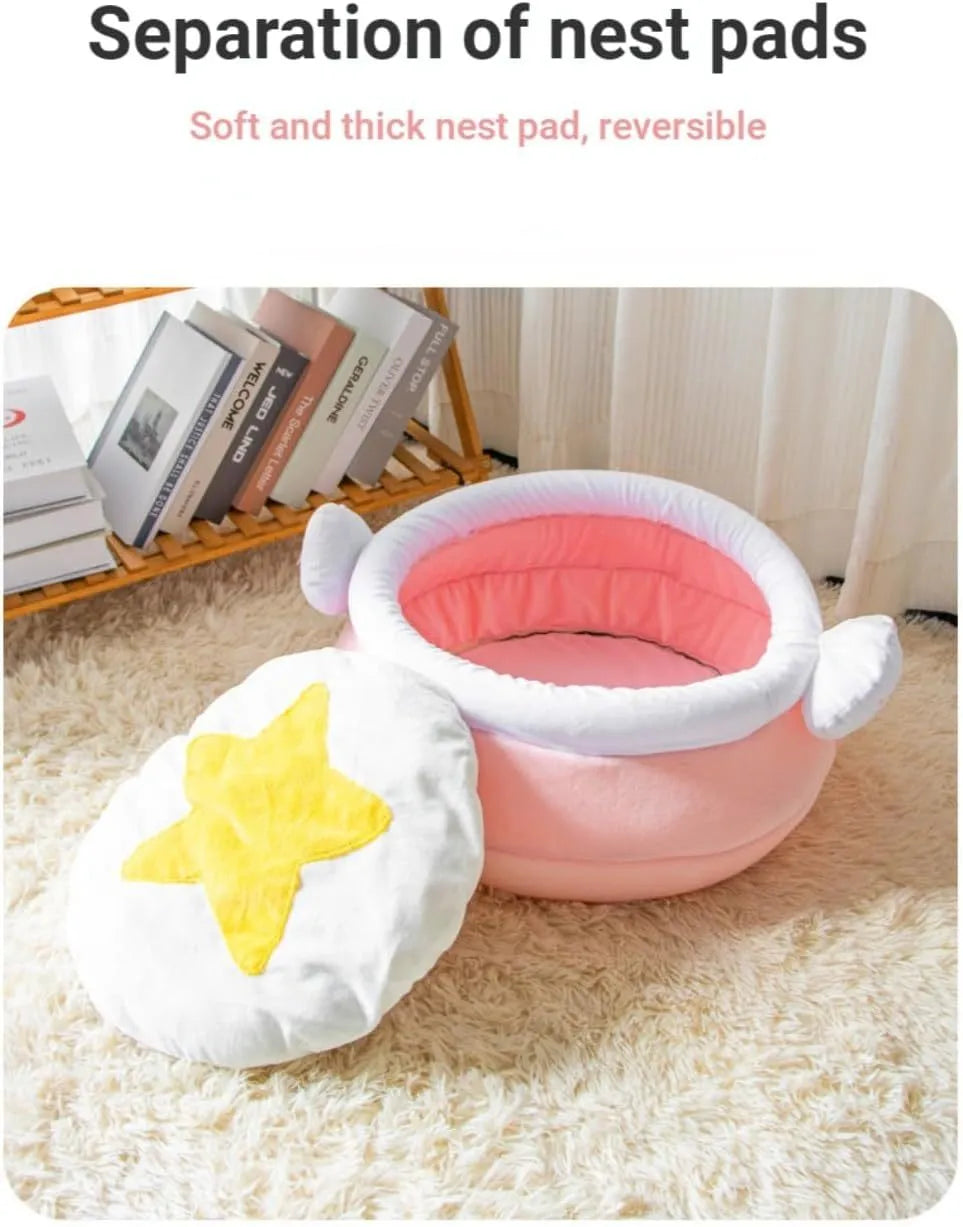 Honey pot shaped cat sofa bed with magic wand design in pink or yellow colour