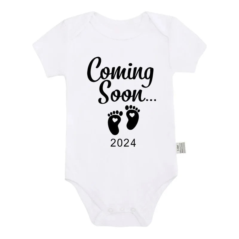 Announced Pregnancy 2024 newborn baby romper in pure cotton with short sleeves, triangle jumpsuit style, white colour, size 0-3M