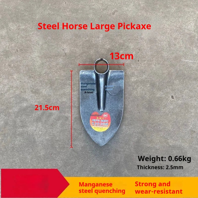 Agricultural pointed hoe with steel horse tip and stainless steel construction