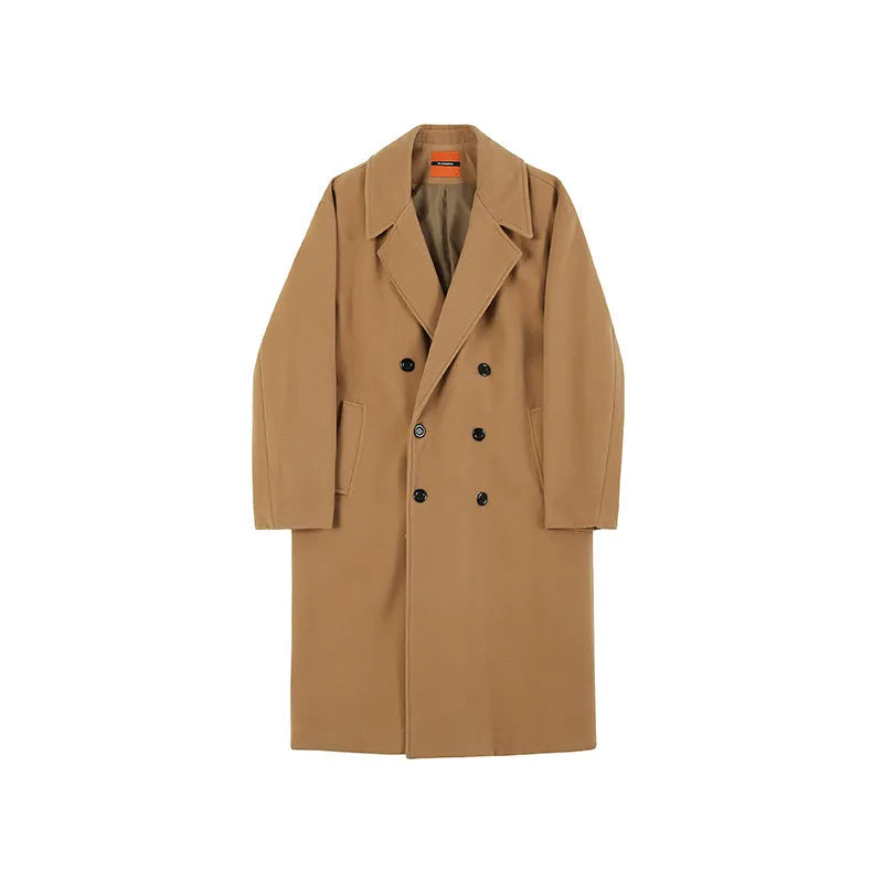 Winter woolen coat with suit collar, single-breasted, loose fit, side slit pockets, in black colour